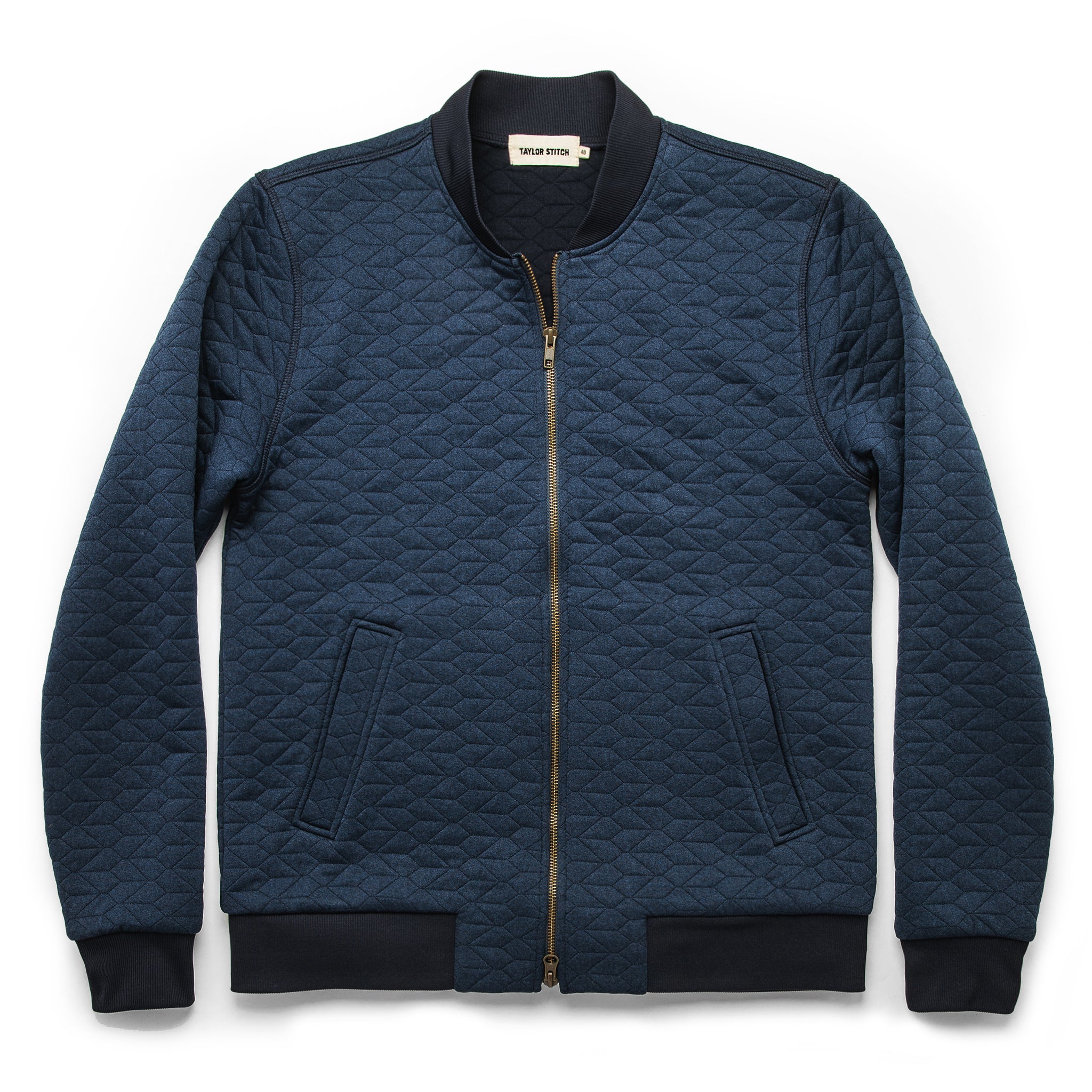 The Inverness Bomber in Navy Knit Quilt: Featured Image, Outerwear by Taylor Stitch