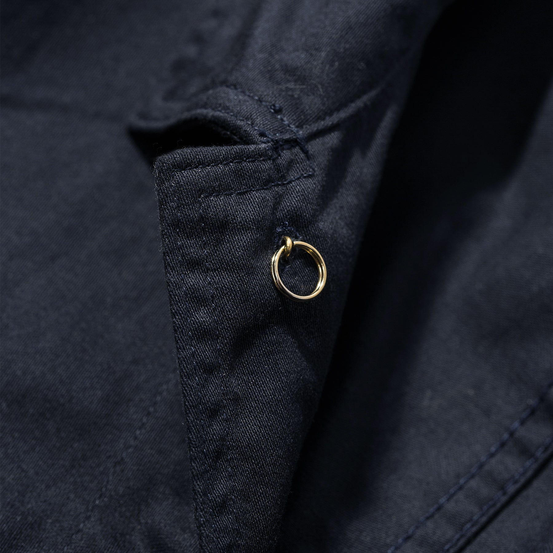 material shot of the interior button on The Ojai Jacket in Indigo, Outerwear by Taylor Stitch