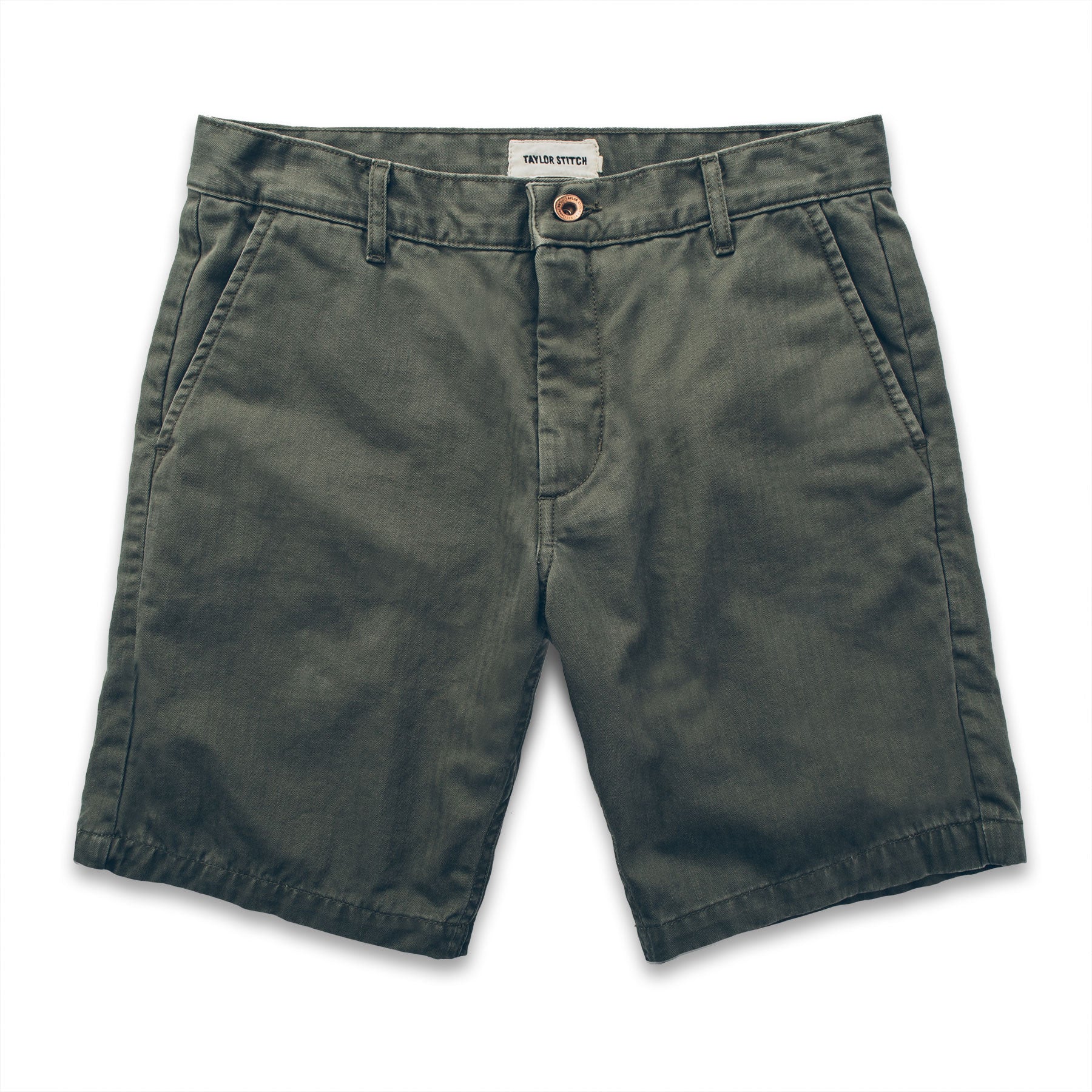 The Camp Short in Washed Olive Drab Herringbone: Featured Image, Shorts by Taylor Stitch