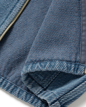 material shot of the twill material of The Riptide Jacket in Washed Indigo Twill, Outerwear by Taylor Stitch
