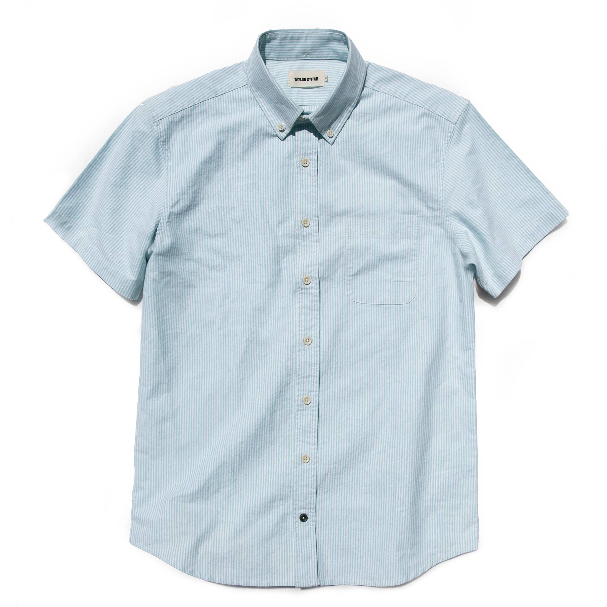 The Short Sleeve Jack in Teal University Stripe: Featured Image, Wovens by Taylor Stitch