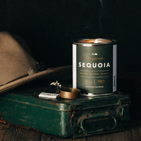 material shot of flatlay of The Camp Candle in Sequoia