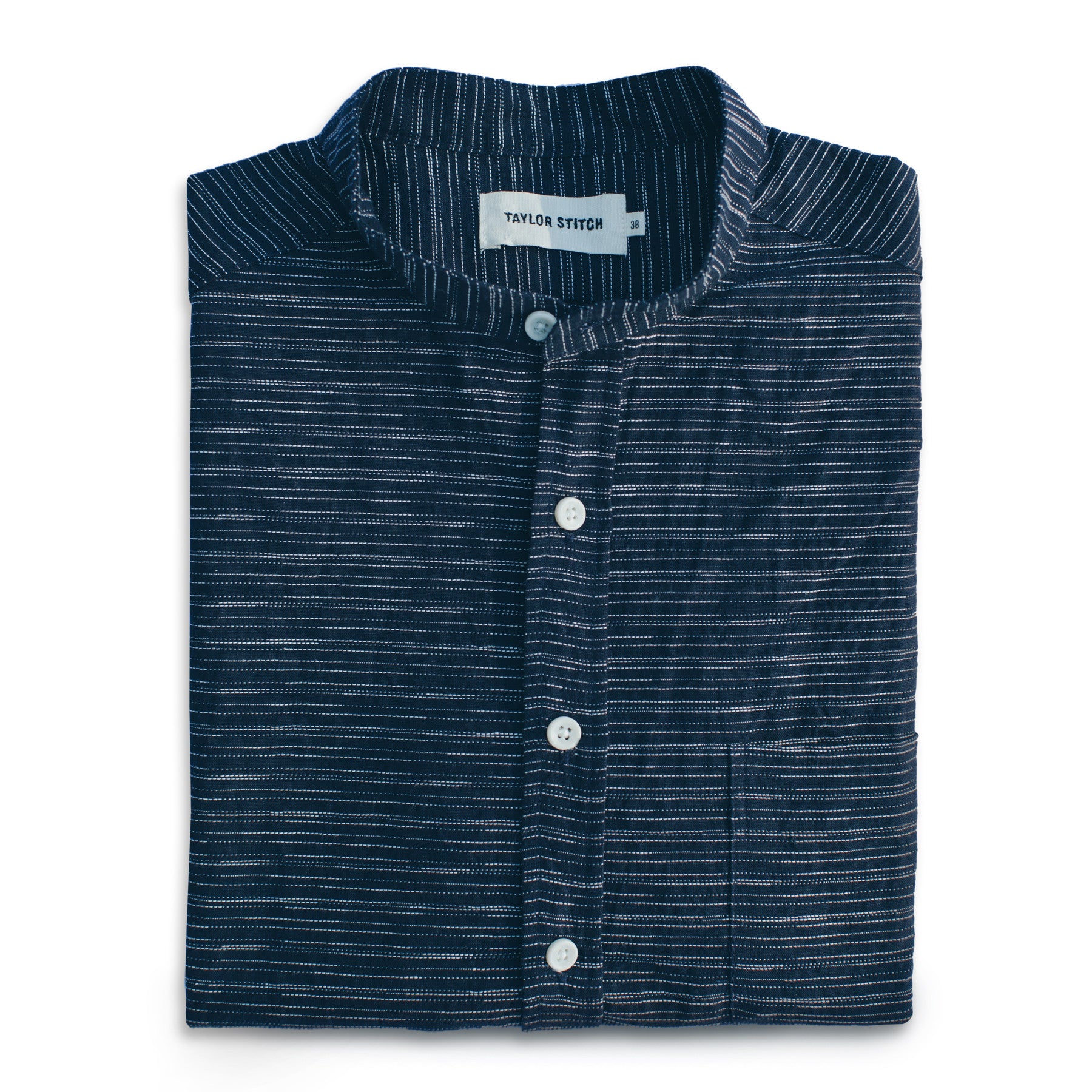 The Short Sleeve Bandit in Navy Slub Stripe: Featured Image, Wovens by Taylor Stitch
