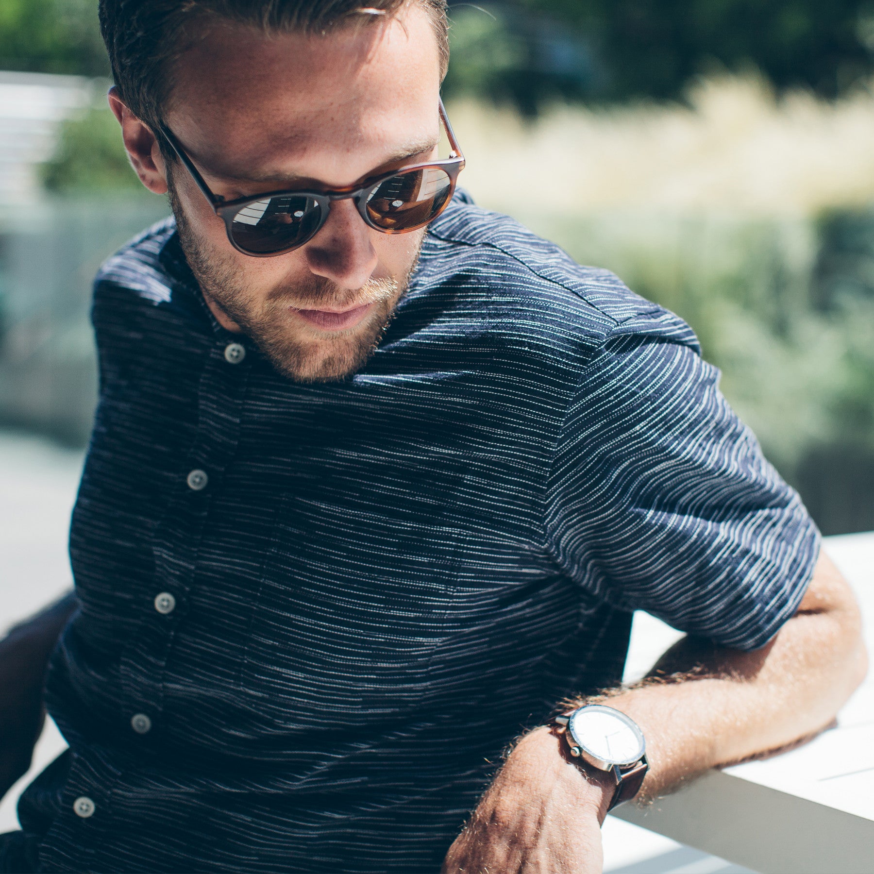 The Short Sleeve Bandit in Navy Slub Stripe: Alternate Image 3, Wovens by Taylor Stitch
