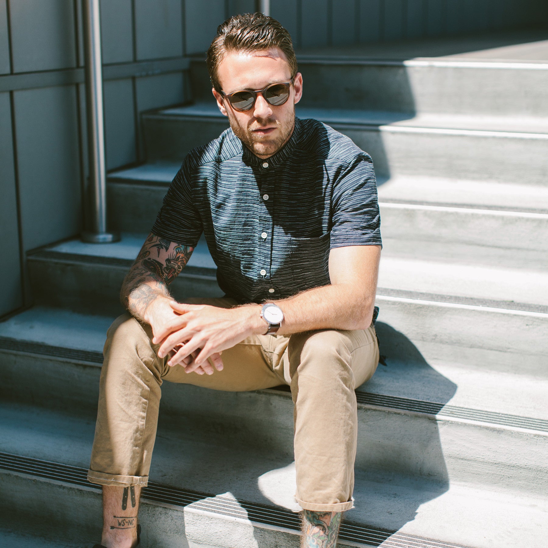 The Short Sleeve Bandit in Navy Slub Stripe: Alternate Image 5, Wovens by Taylor Stitch