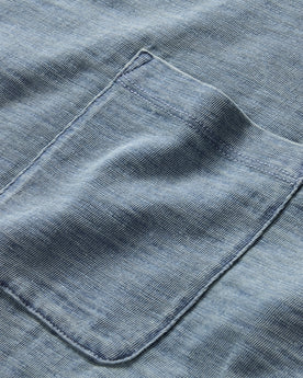 material shot of the front chest pocket on The Organic Cotton Tee in Dyed Indigo, Knits by Taylor Stitch