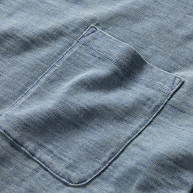 material shot of the front chest pocket on The Organic Cotton Tee in Dyed Indigo