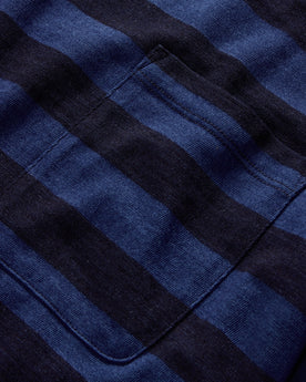 material shot of the front chest pocket of The Organic Cotton Tee in Indigo Yarn Dye Stripe, Knits by Taylor Stitch