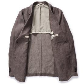 flatlay of The Sheffield Sport Coat in Cocoa Linen, shown open