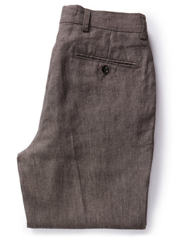 flatlay of The Sheffield Trouser in Cocoa Linen, folded from the back, Bottoms by Taylor Stitch
