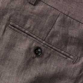 material shot of the back welt pocket on The Sheffield Trouser in Cocoa Linen