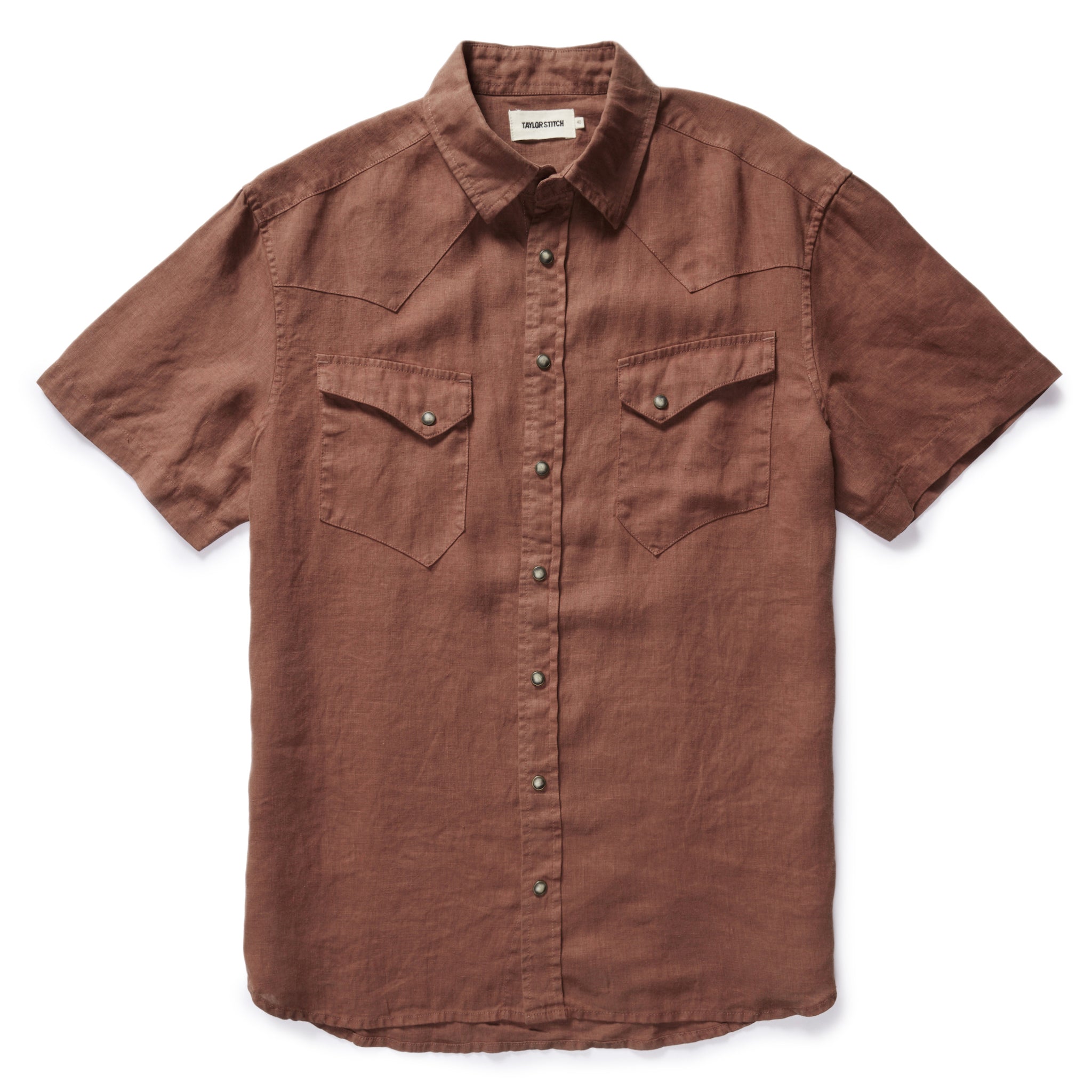 flatlay of The Short Sleeve Western in Dried Guajillo, Wovens by Taylor Stitch