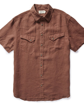 flatlay of The Short Sleeve Western in Dried Guajillo, Wovens by Taylor Stitch