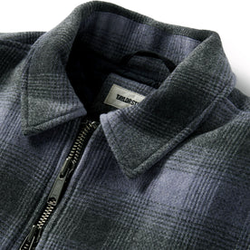 material shot of the collar on The Wyatt Jacket in Ash Plaid Wool