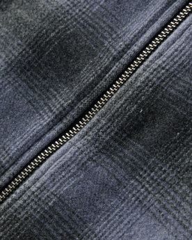 material shot of the zipper on The Wyatt Jacket in Ash Plaid Wool, Outerwear by Taylor Stitch