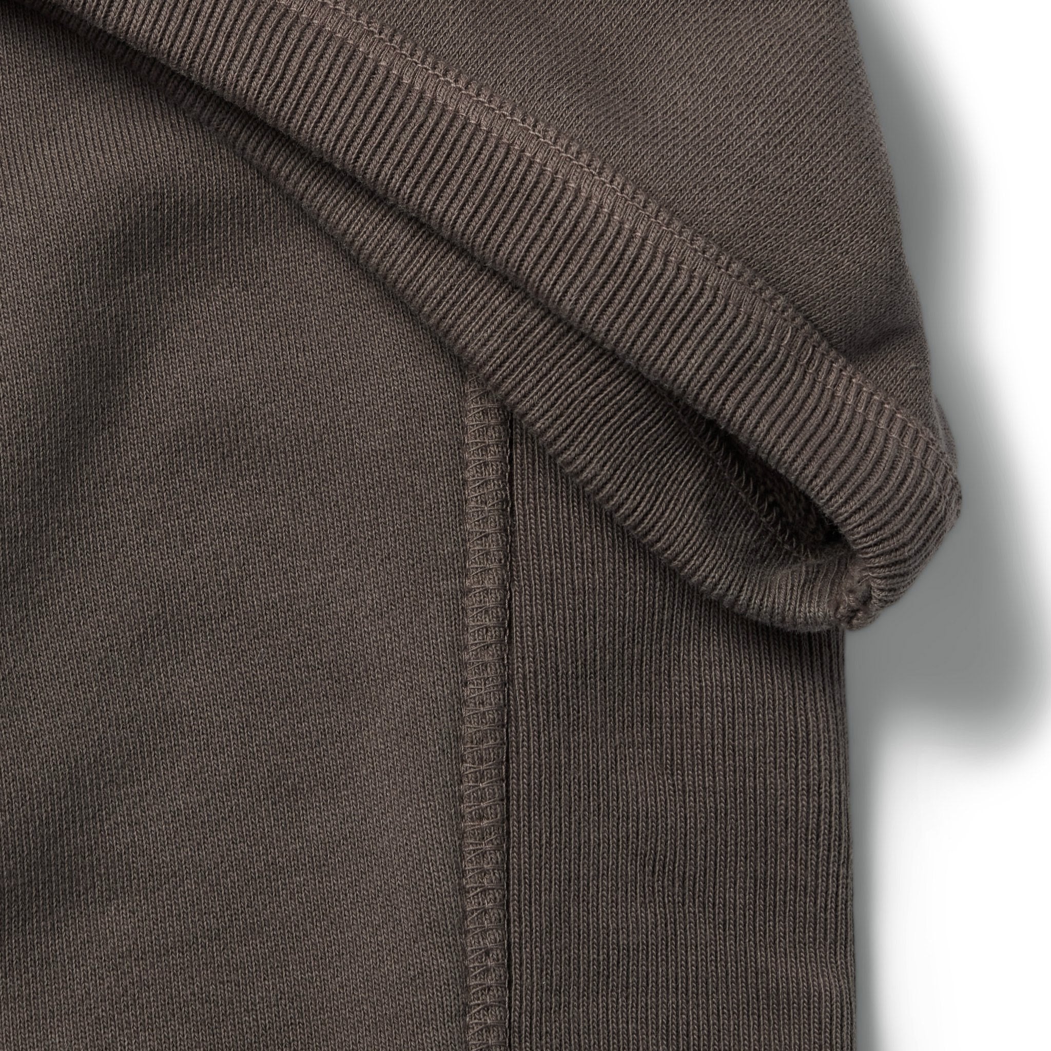 material shot of the ribbed sleeves on The Short Sleeve Fillmore Crew in Walnut, Knits by Taylor Stitch