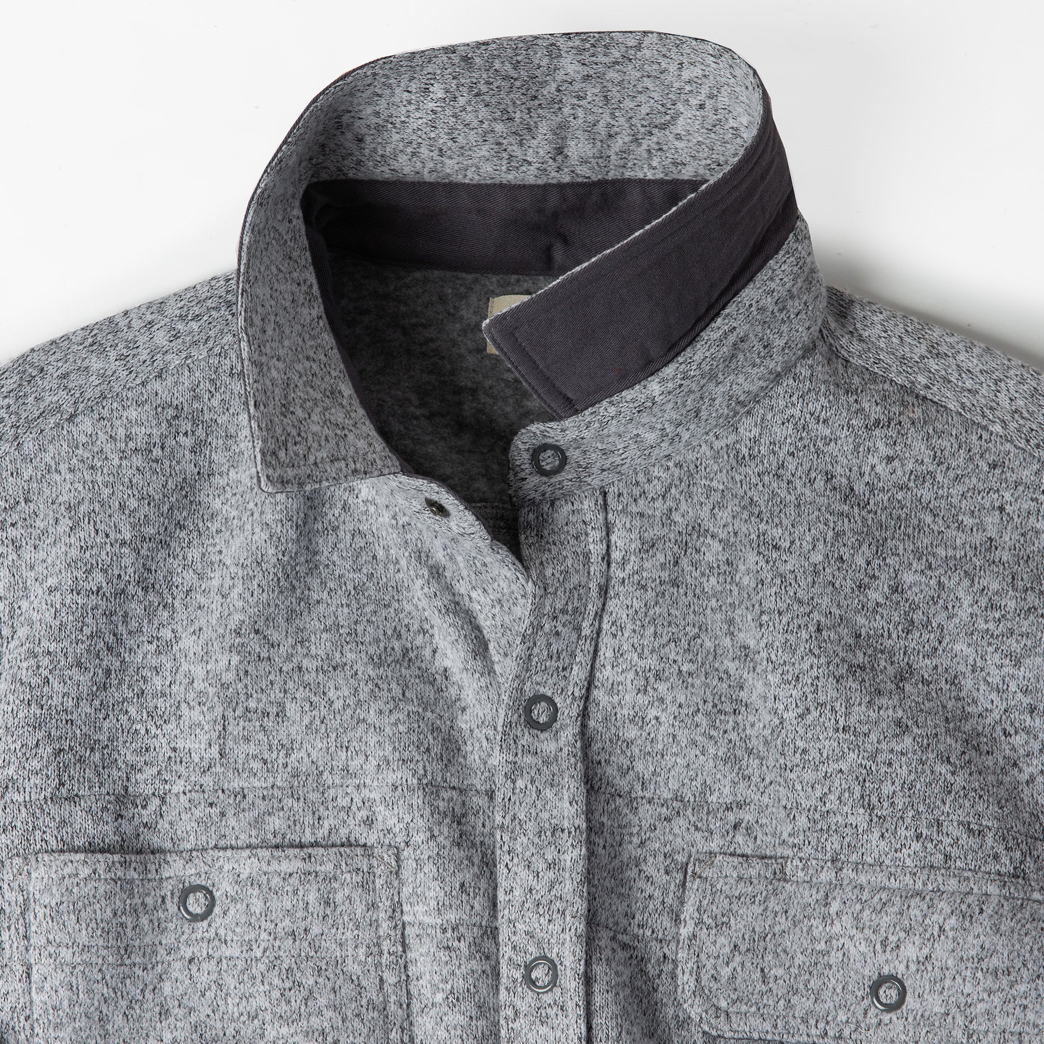 material shot of the collar on The Breaker Overshirt in Ash, Outerwear by Taylor Stitch