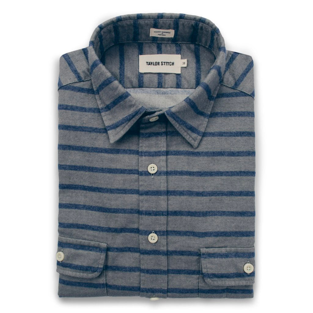 The California in Ash & Navy Stripe: Featured Image, Wovens by Taylor Stitch