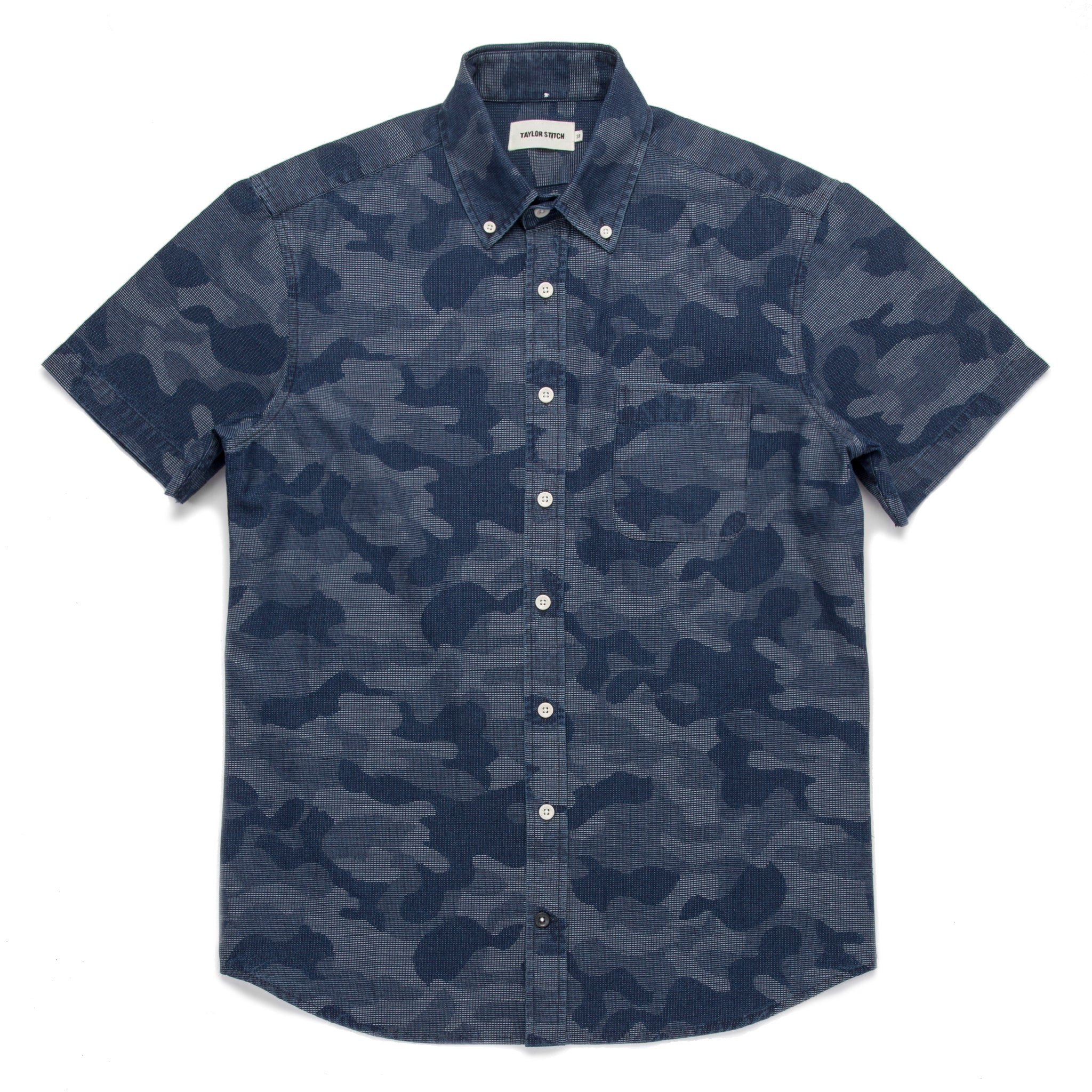 The Short Sleeve Jack in Indigo Jacquard Camo: Featured Image, Wovens by Taylor Stitch
