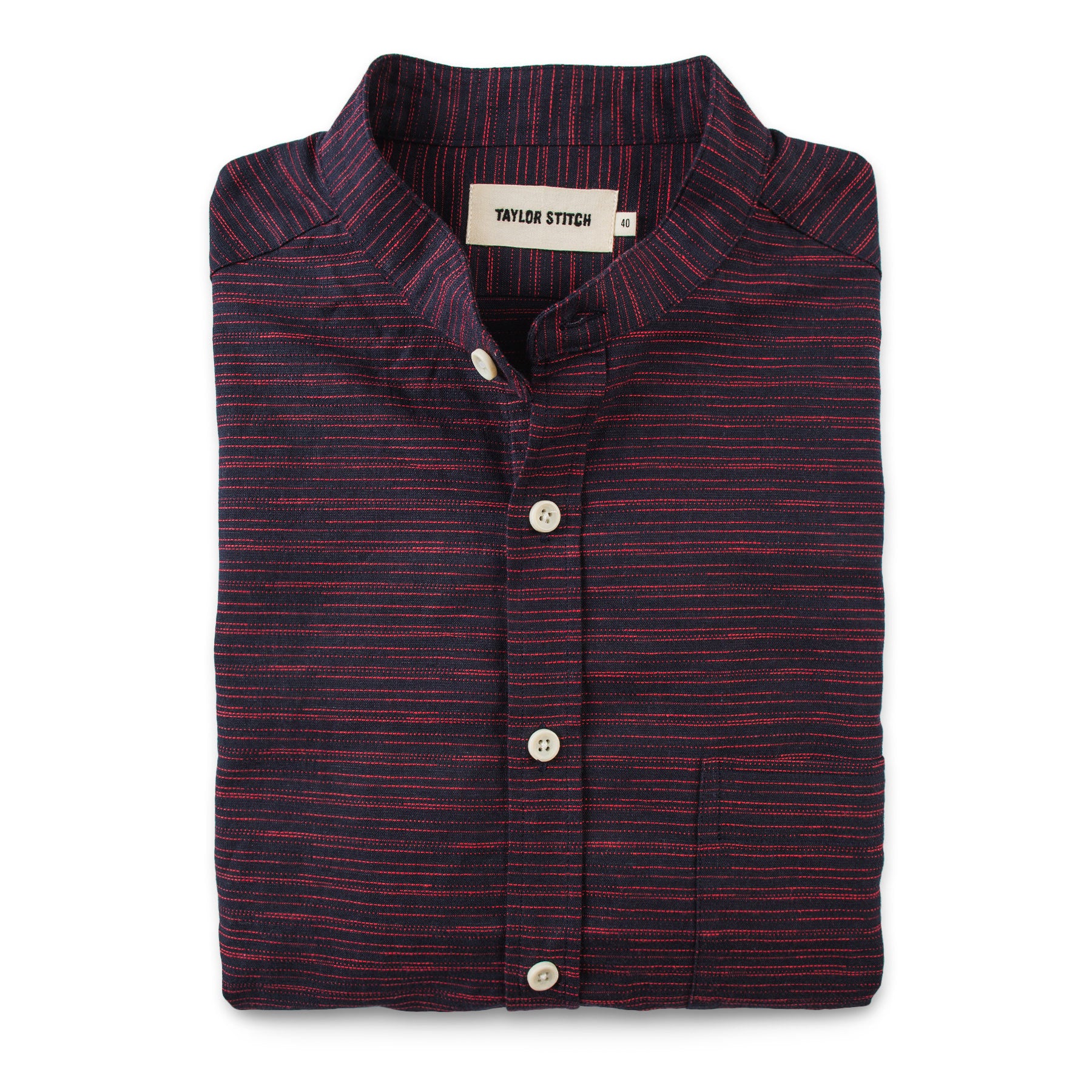 The Bandit in Navy & Red Slub Stripe: Featured Image, Wovens by Taylor Stitch
