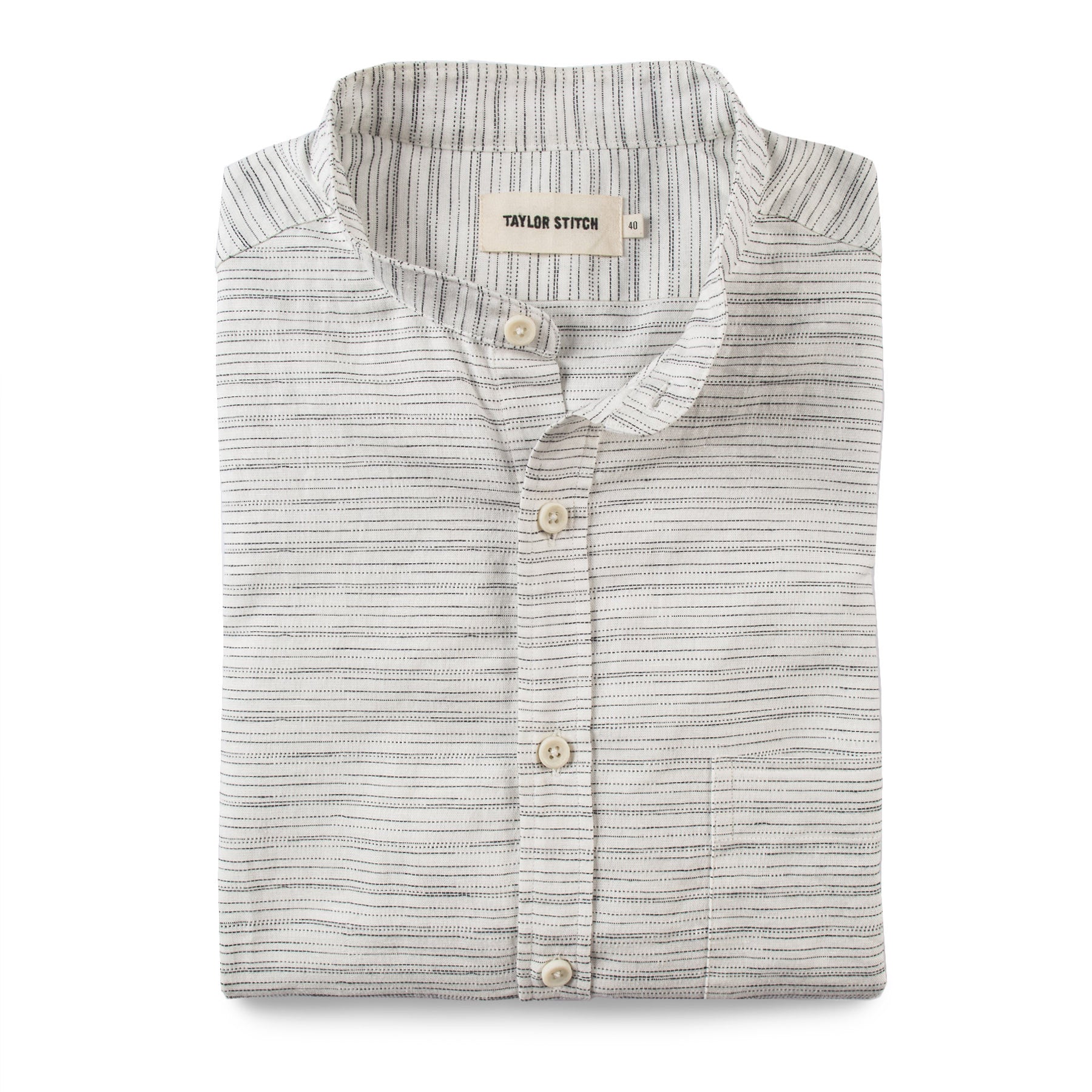 The Bandit in White & Navy Slub Stripe: Featured Image, Wovens by Taylor Stitch