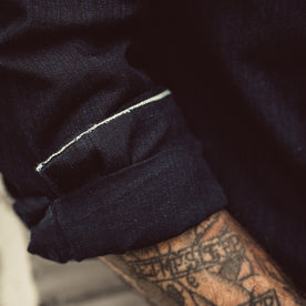 Our fit model wearing The Jack in Washed Indigo Twill.