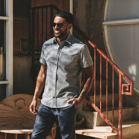 our fit model wearing The Short Sleeve California in Slate Cord