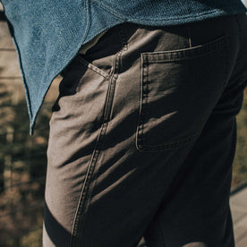 our fit model wearing The Camp Pant in Charcoal Reverse Sateen