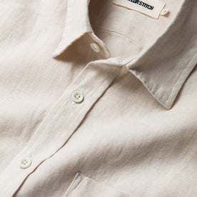 material shot of the collar and buttons on The Short Sleeve California in Natural Hemp