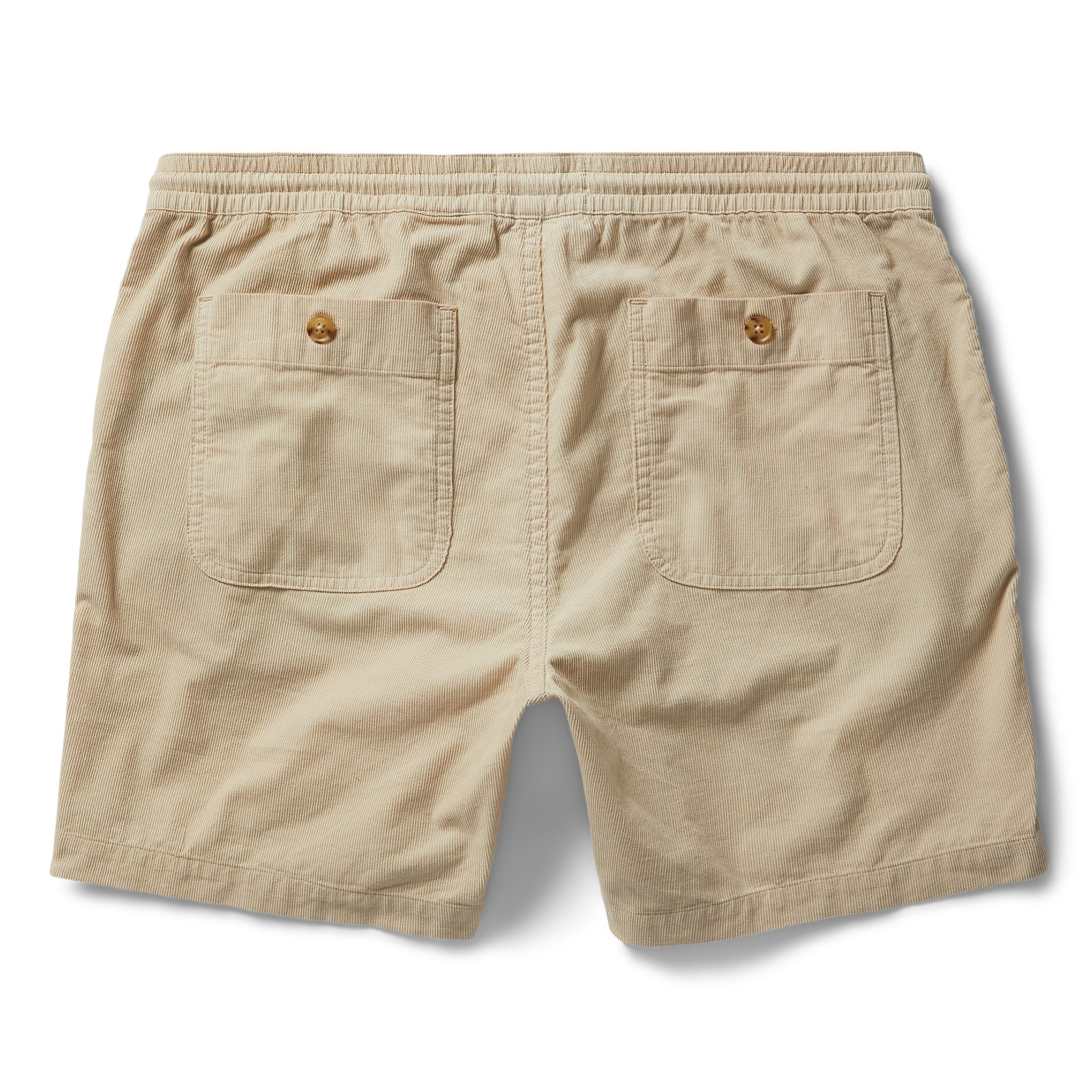 flatlay of The Après Short in Natural Pinwale, shown from the back, Shorts by Taylor Stitch