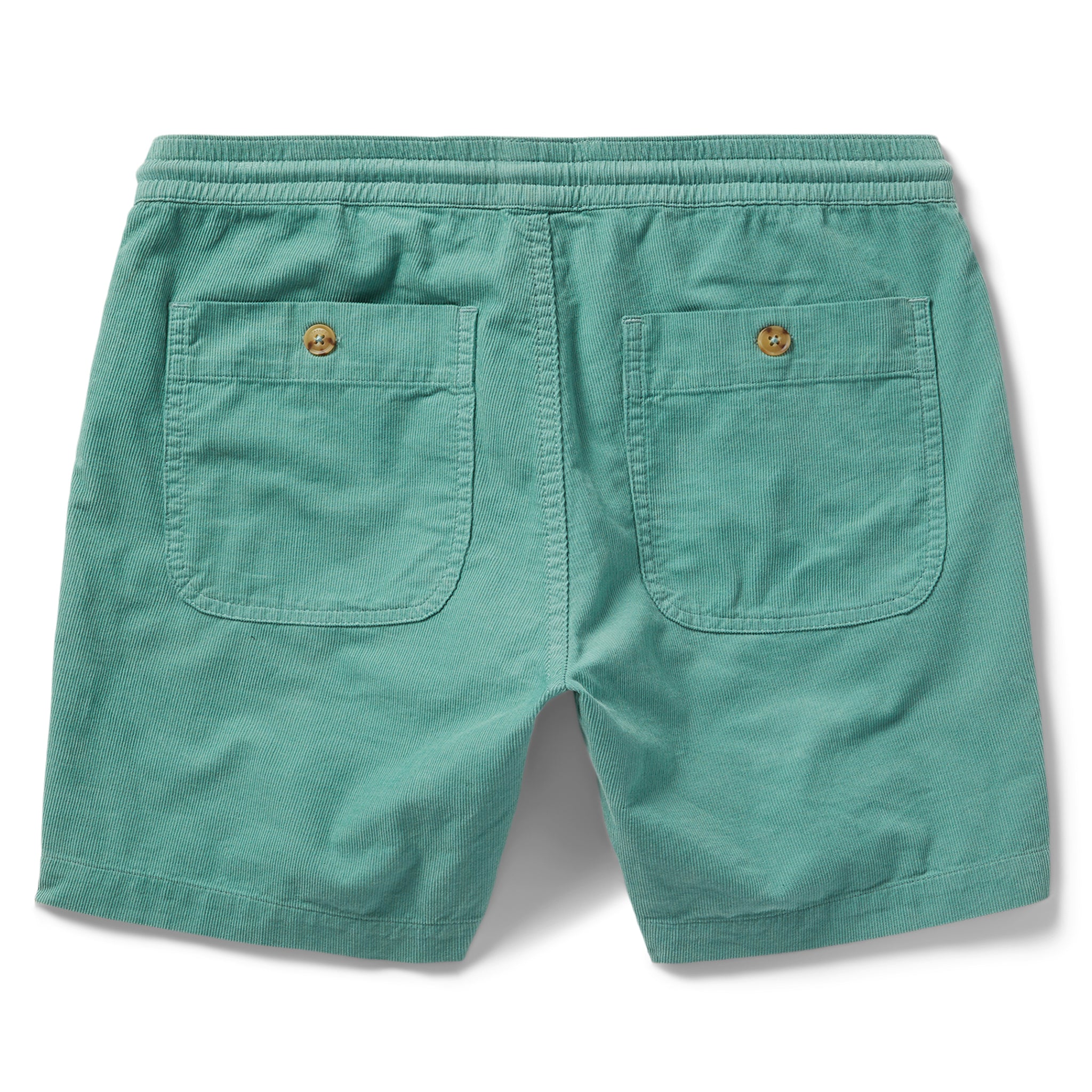 flatlay of The Après Short in Ocean Pinwale, shown from the back, Shorts by Taylor Stitch