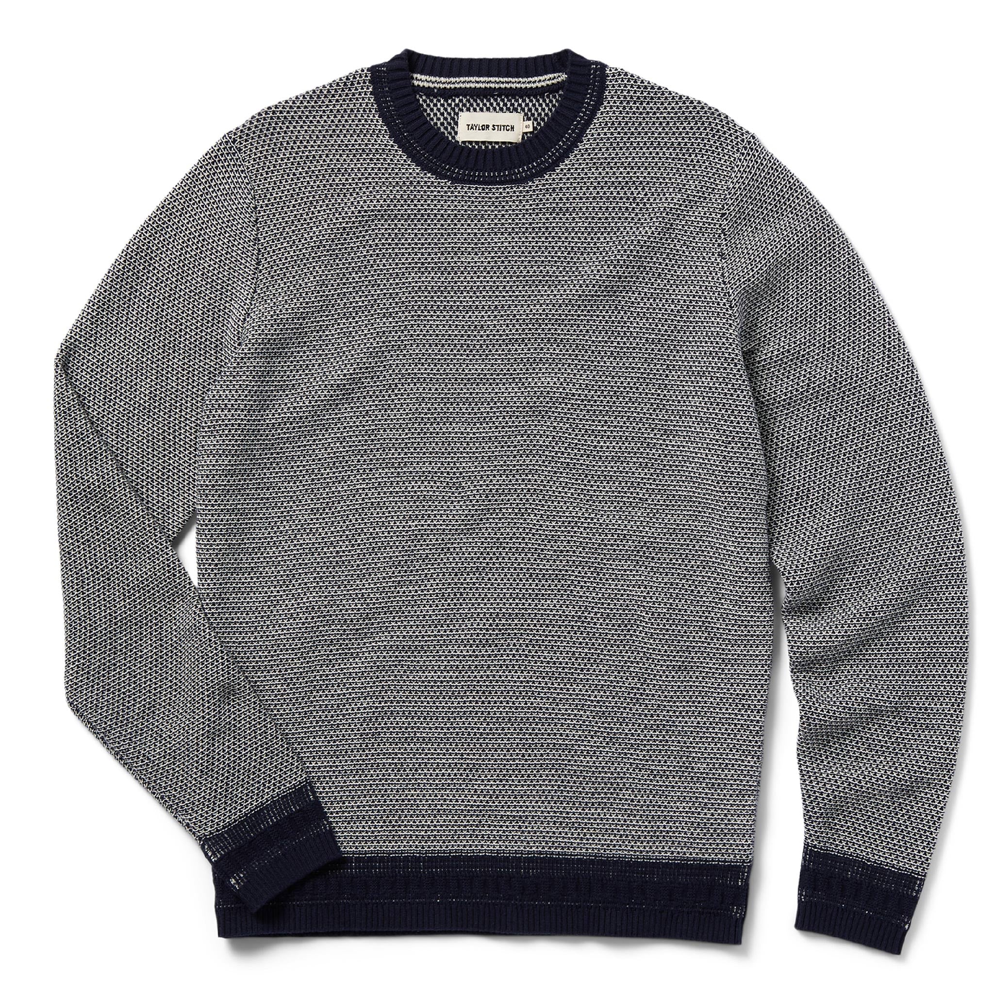 flatlay of The Brume Sweater in Navy Birdseye, Knits by Taylor Stitch