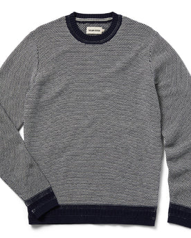 flatlay of The Brume Sweater in Navy Birdseye, Knits by Taylor Stitch