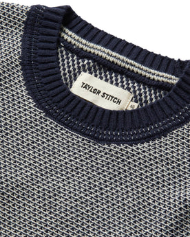 material shot of collar of The Brume Sweater in Navy Birdseye, Knits by Taylor Stitch
