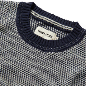 material shot of collar of The Brume Sweater in Navy Birdseye