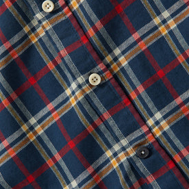 material shot of front placket and buttons of The California in Astoria Plaid