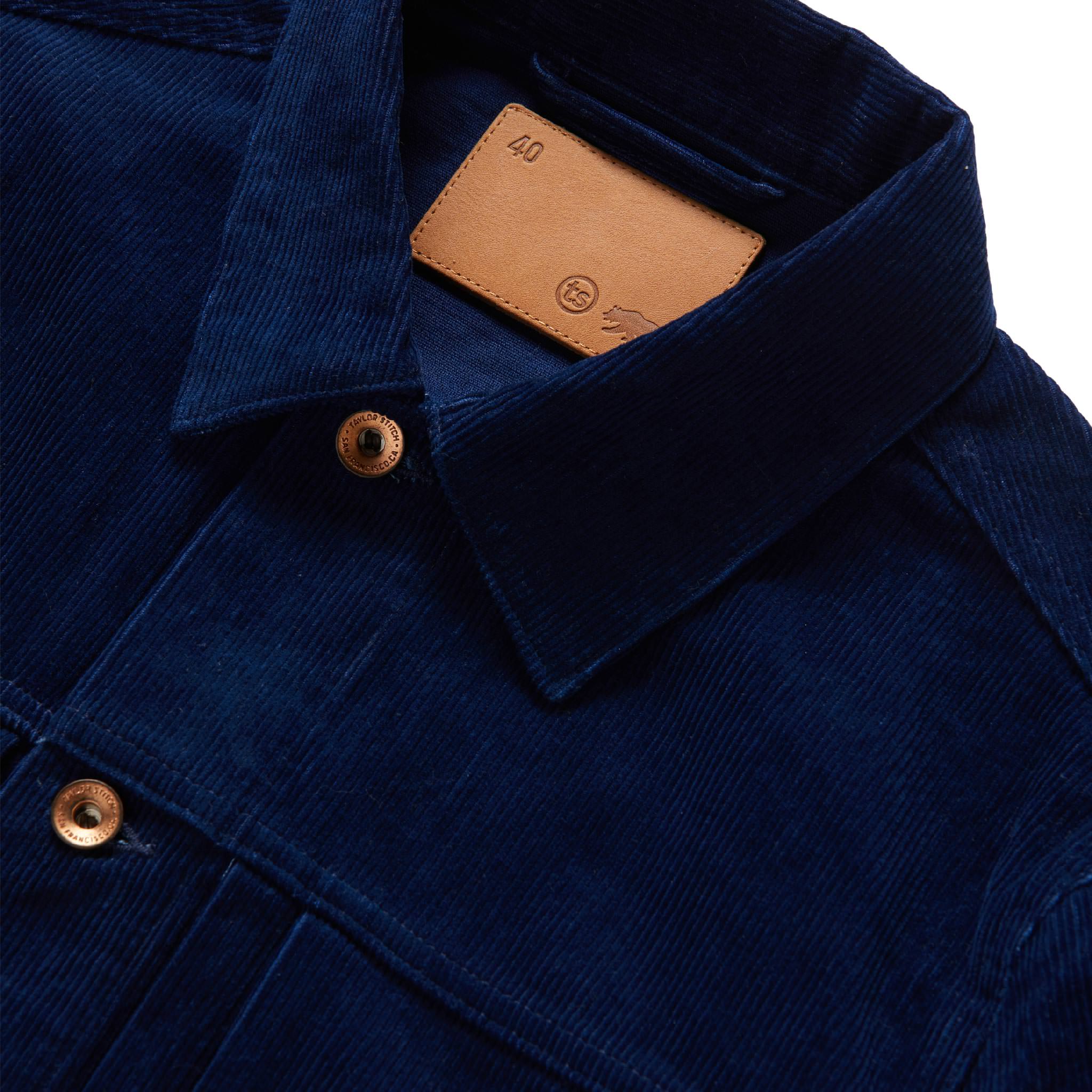 material shot of the collar of The Dispatch Jacket in Indigo Cord, Outerwear by Taylor Stitch