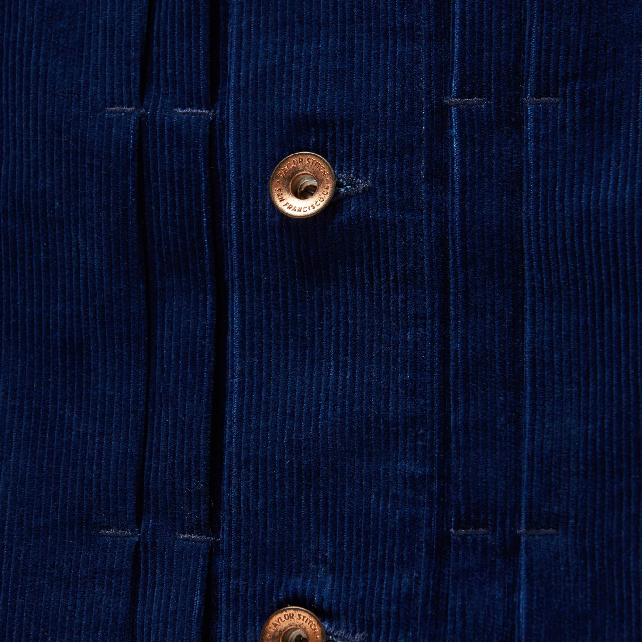 material shot of the buttons on The Dispatch Jacket in Indigo Cord, Outerwear by Taylor Stitch
