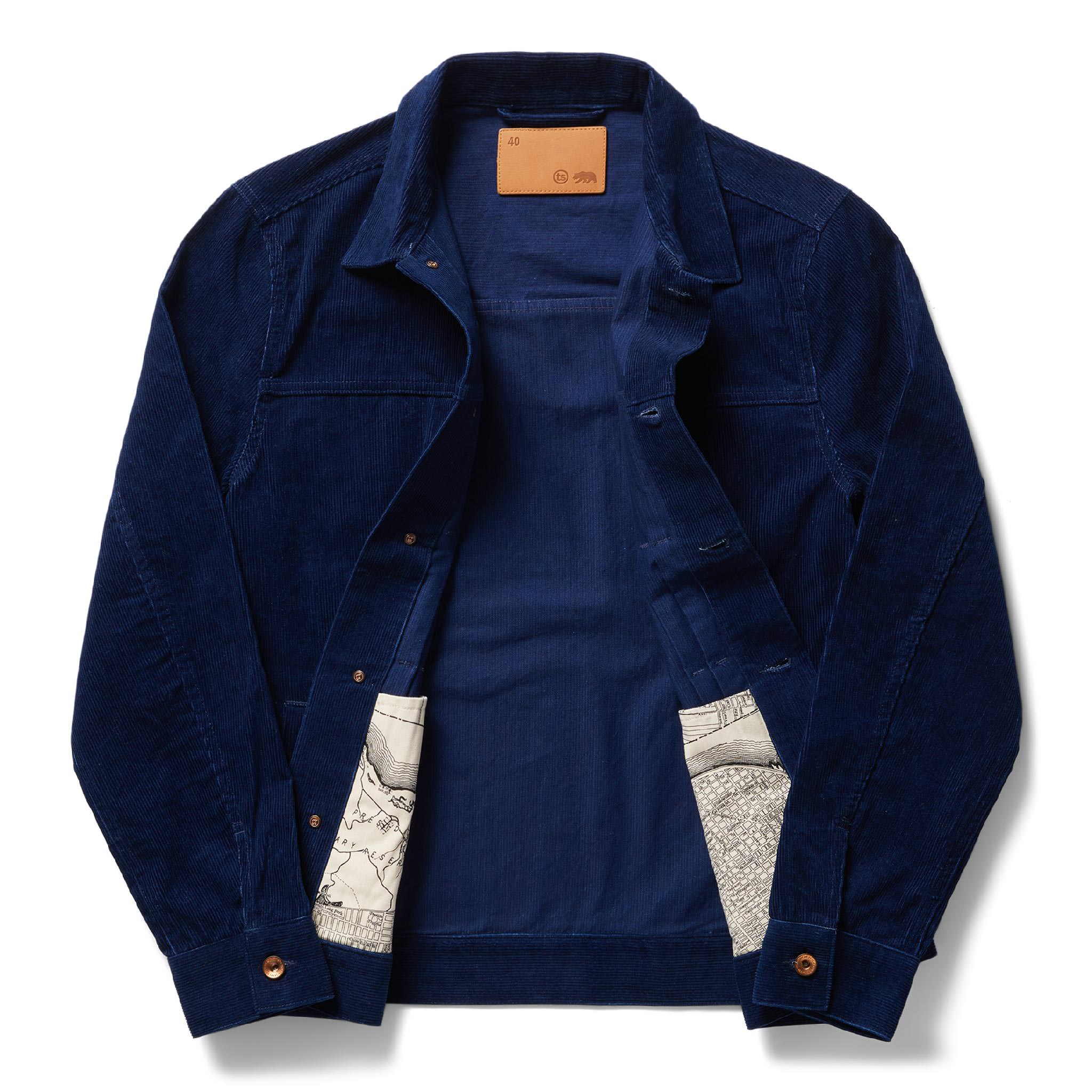 flatlay of The Dispatch Jacket in Indigo Cord, shown open, Outerwear by Taylor Stitch