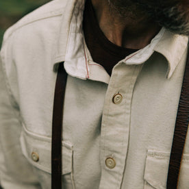 fit model wearing The Division Shirt in Natural Selvage