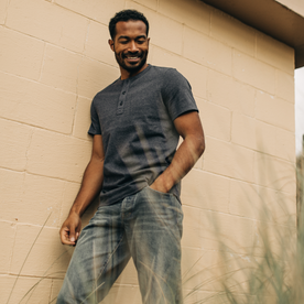 The Short Sleeve Heavy Bag Henley in Dark Navy - featured image