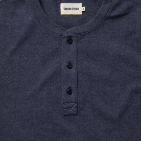 material shot of the buttons on The Short Sleeve Heavy Bag Henley in Dark Navy