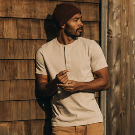 The Short Sleeve Heavy Bag Henley in Sand - featured image