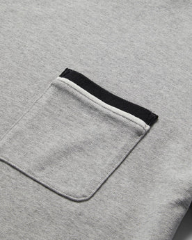 material shot of chest pocket of The Heavy Bag Ringer Tee in Aluminum, Knits by Taylor Stitch
