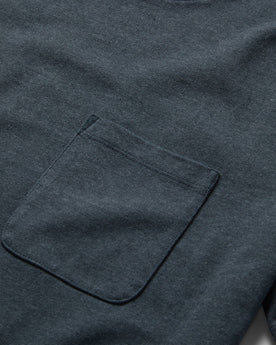 material shot of the pocket detail on The Heavy Bag Tee in Dark Slate, Knits by Taylor Stitch
