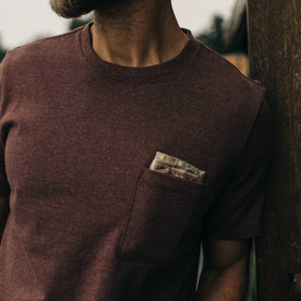 fit model wearing The Heavy Bag Tee in Russet