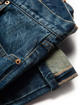 material shot of selvage hem of The Democratic Jean in Sawyer Wash Organic Selvage, Bottoms by Taylor Stitch