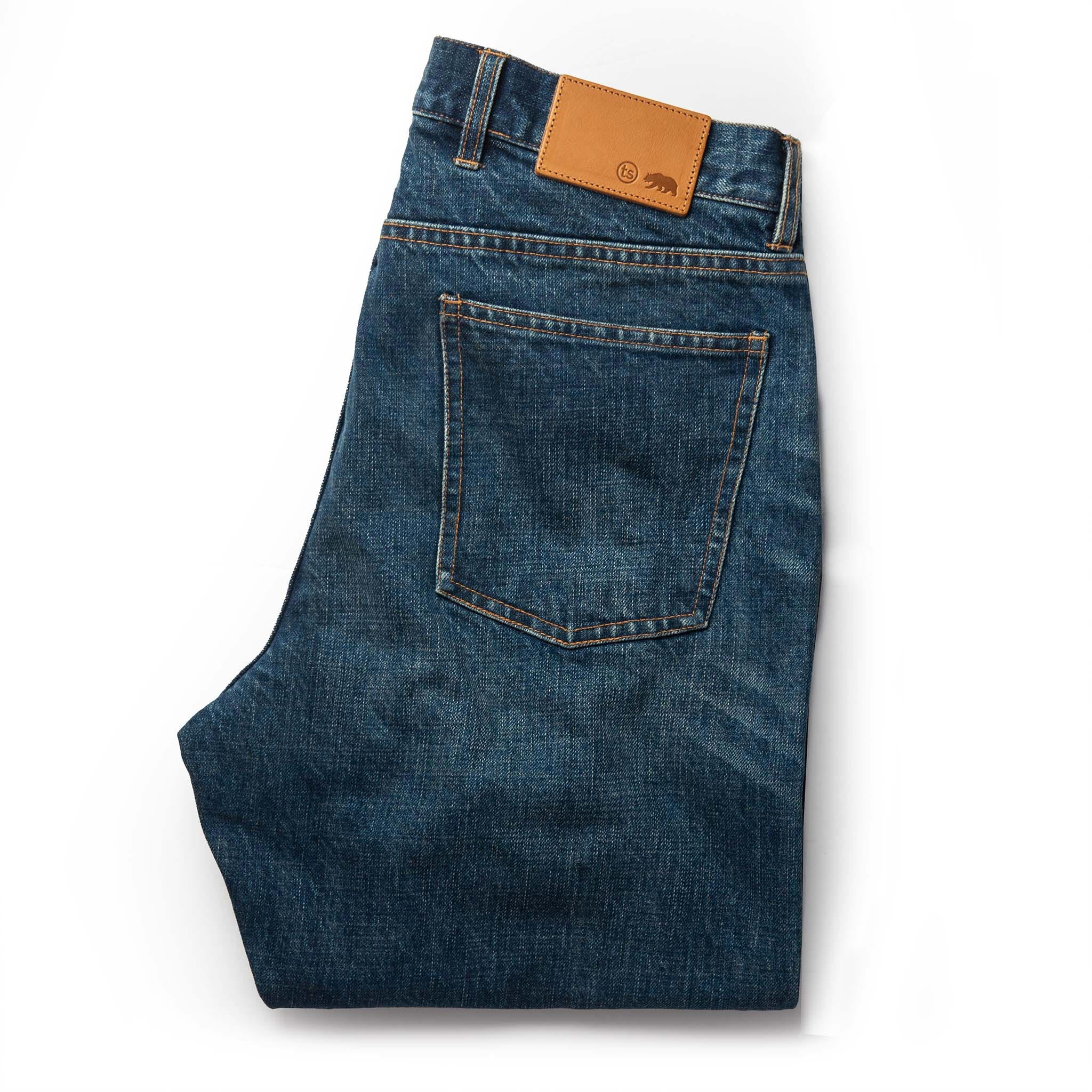 folded flatlay from the back of The Democratic Jean in Sawyer Wash Organic Selvage, Bottoms by Taylor Stitch