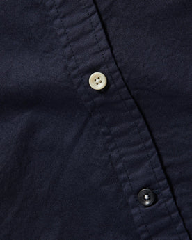 material shot of front placket of The Jack in Dark Navy Oxford, Wovens by Taylor Stitch