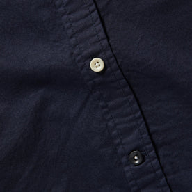 material shot of front placket of The Jack in Dark Navy Oxford